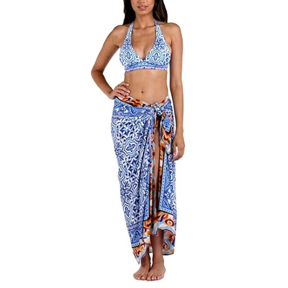 La Blanca Set- Blue Wrap Cover Up One Size & Swimsuit Size 12 - Picture 3 of 10